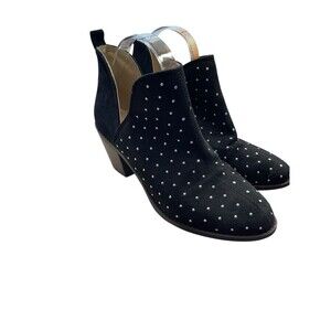 Women’s Booties Mata Faux Suede Black With Silver  Studs Chunky Heel Size 9 #AM